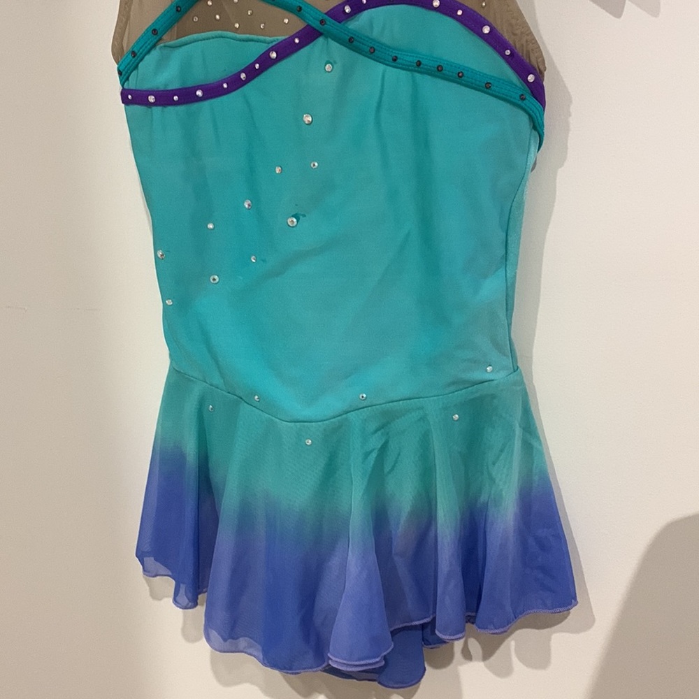 Skating dress - aqua and purple lots of crystals on top 12” wide seam to seam - Picture 3 of 3